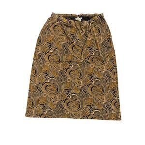 Coldwater Creek Petite XL Skirt Brown Paisley Pull-On 30" Long Travel Friendly